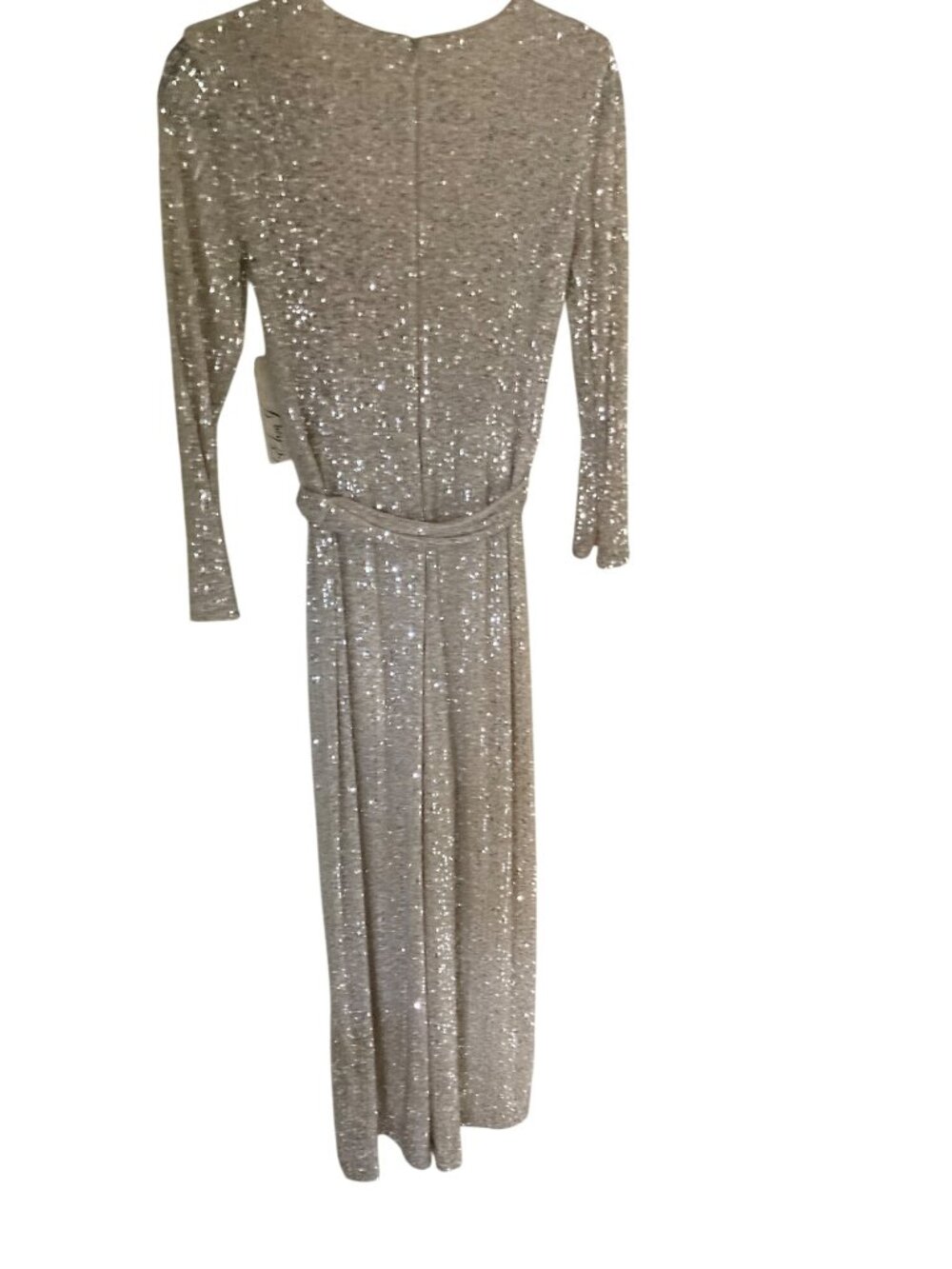 Eliza J Women's Long-Sleeve Social-Sequin Jumpsuit Silver 4P NWT - Picture 8 of 10